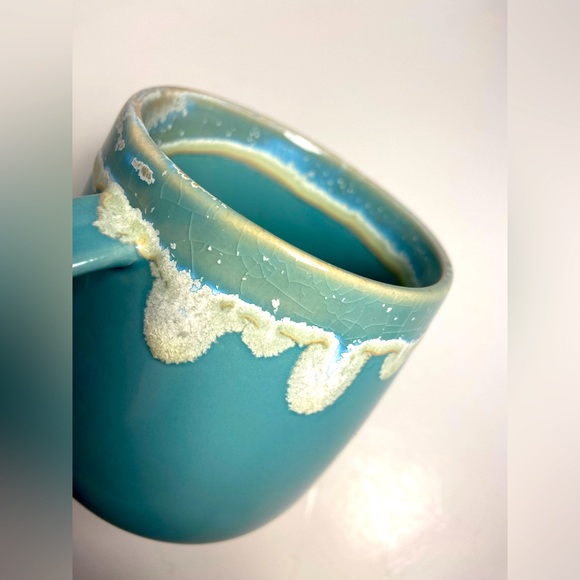 Anthropologie Pair of Mugs Blue Green Drip Glaze Crazing Teal Coffee Cup Ceramic - Picture 10 of 10